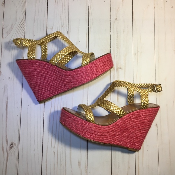 kate spade Shoes - Kate Spade pink and gold espadrilles wedge sandals